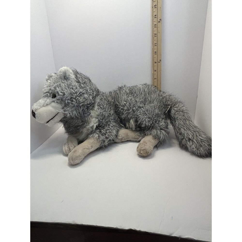 Cascade Gray Wolf Plush Puppet Stuffed Animal Toy Laying Pose Soft Fur 16" Long